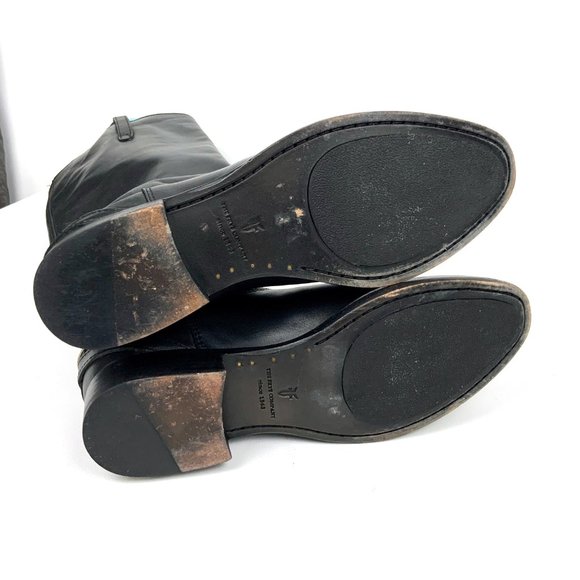 Frye  Lindsay Black Riding Pull On Boots Knee-High Metal Plate Sz 6 - Picture 10 of 16